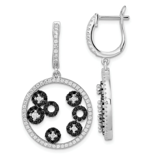 Sterling Silver True Fire Black & White Cz Circle Post Dangle Earrings