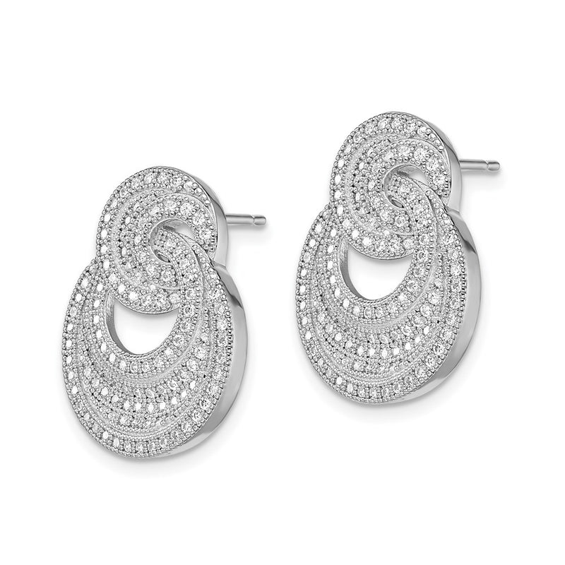 Sterling Silver Brilliant Embers Rhodium Plated 208 Stone Micro Pav‚Äö Cz Polished Circles Post Earrings