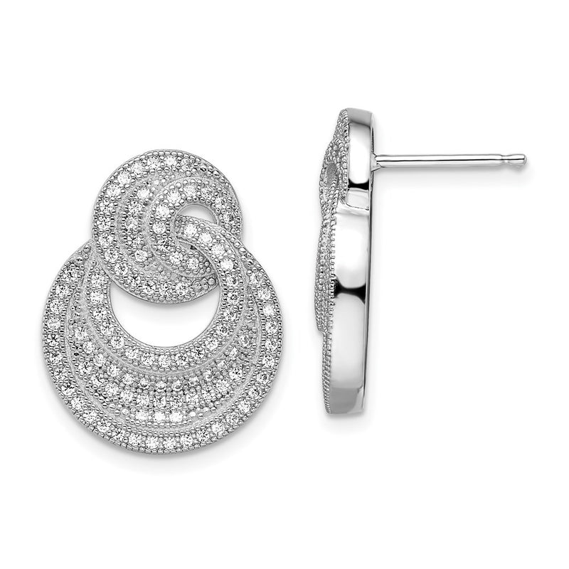 Sterling Silver Brilliant Embers Rhodium Plated 208 Stone Micro Pav‚Äö Cz Polished Circles Post Earrings
