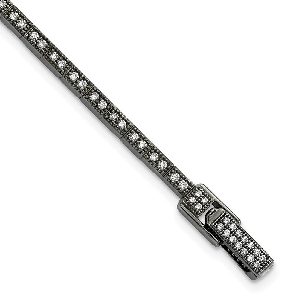Sterling Silver Black Rhodium Cz True Fire Polished Bracelet