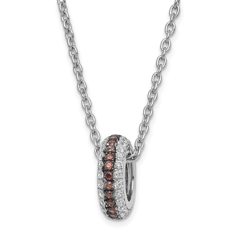 Sterling Silver True Fire Brown & Clear Cz W/ 2In Ext Circle Necklace