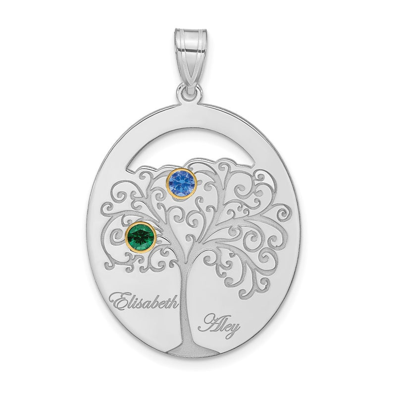Sterling Silver Silver/Rhod Plated 2 Birthstone With 14K Bezel Family Pendant