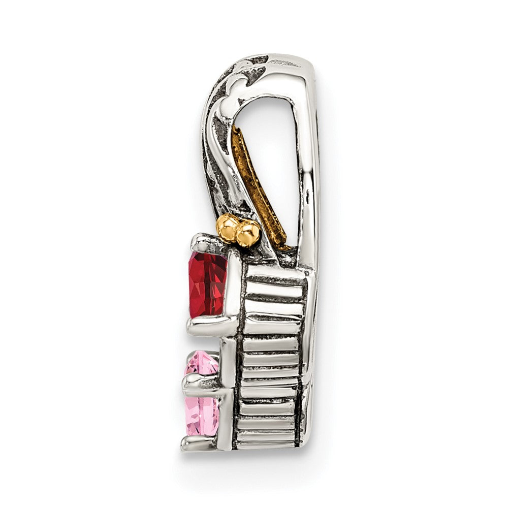 Sterling Silver Antiqued w/14K/Silver Two-Tone 2-stone Mother's Pendant