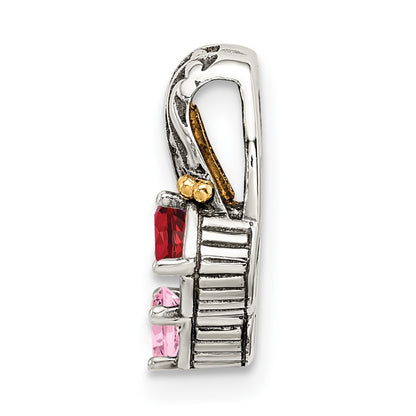 Sterling Silver Antiqued w/14K/Silver Two-Tone 2-stone Mother's Pendant