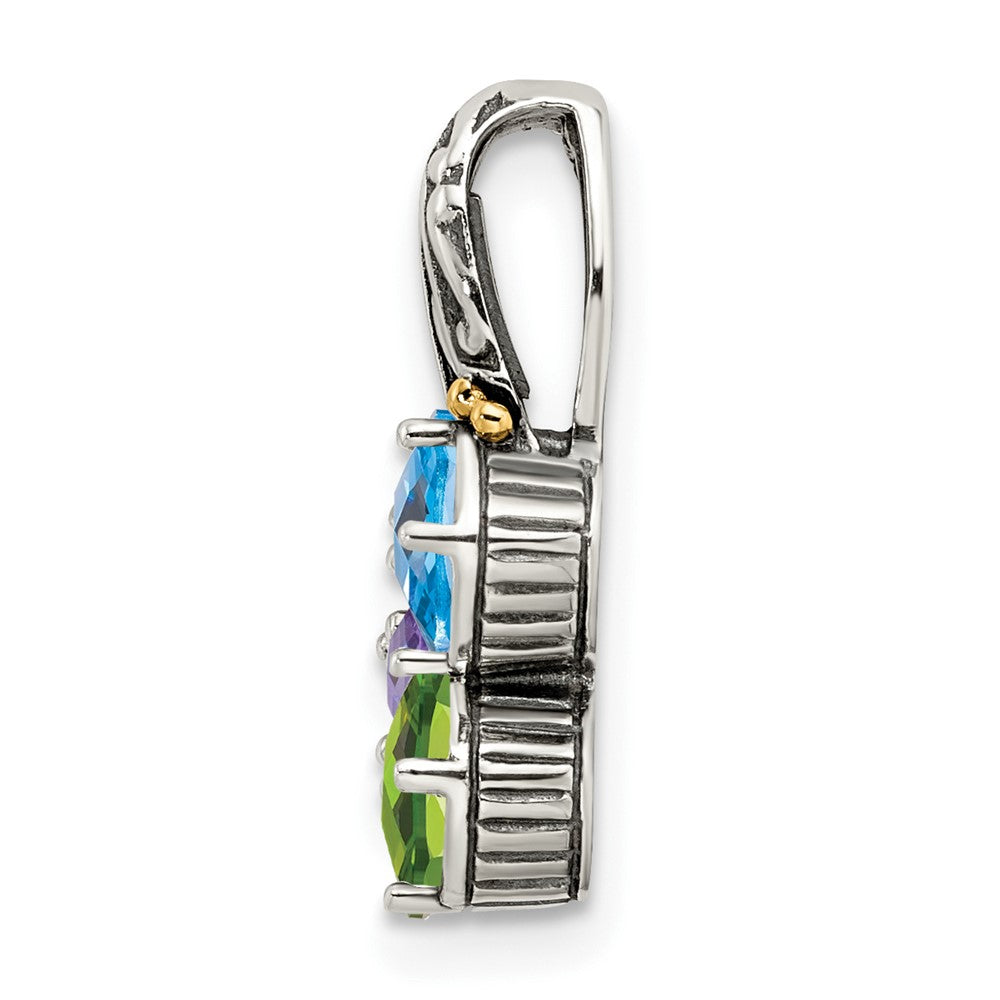 Sterling Silver Antiqued w/14K/Silver Two-Tone 3-stone Mother's Pendant