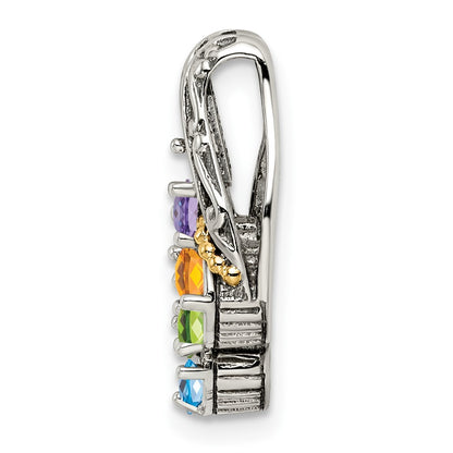 Sterling Silver Antiqued w/14K/Silver Two-Tone 4-stone Mother's Pendant