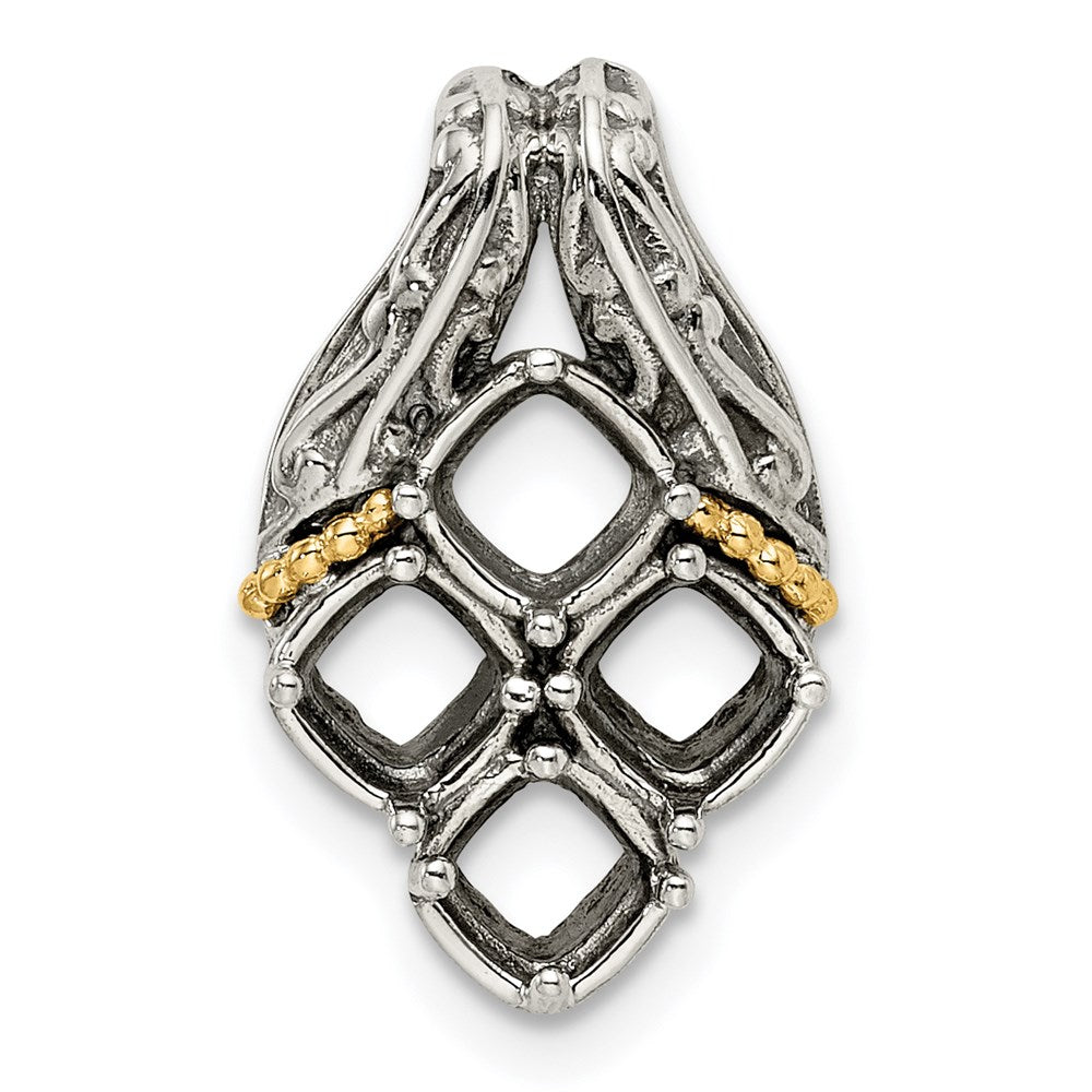 Sterling Silver Antiqued w/14K/Silver Two-Tone 4-stone Mother's Pendant