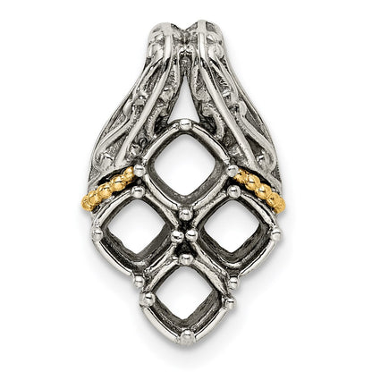 Sterling Silver Antiqued w/14K/Silver Two-Tone 4-stone Mother's Pendant