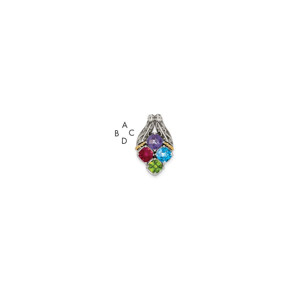 Sterling Silver Antiqued w/14K/Silver Two-Tone 4-stone Mother's Pendant