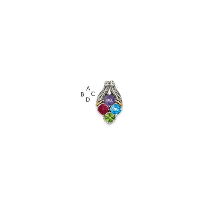 Sterling Silver Antiqued w/14K/Silver Two-Tone 4-stone Mother's Pendant