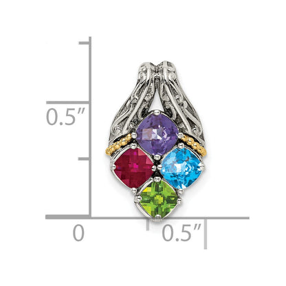 Sterling Silver Antiqued w/14K/Silver Two-Tone 4-stone Mother's Pendant