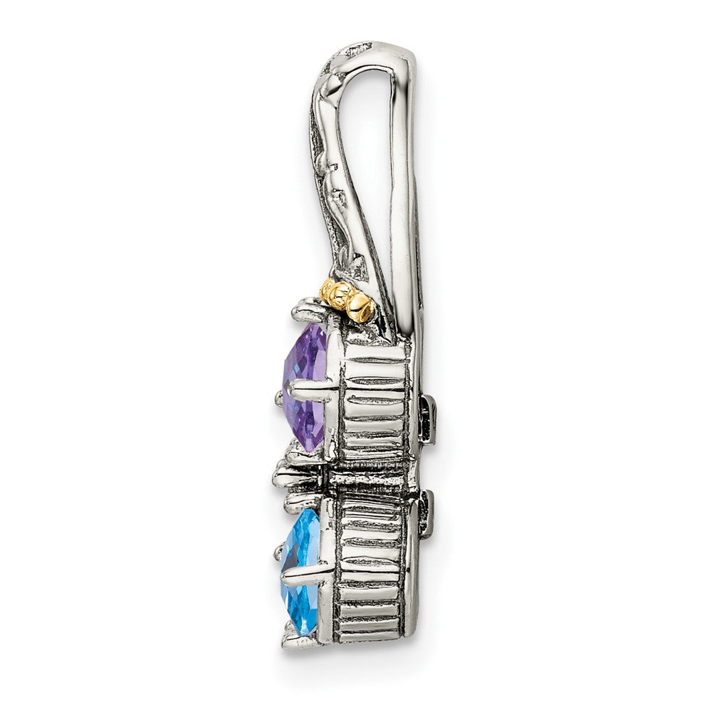 Sterling Silver Antiqued w/14K/Silver Two-Tone 5-stone Mother's Pendant