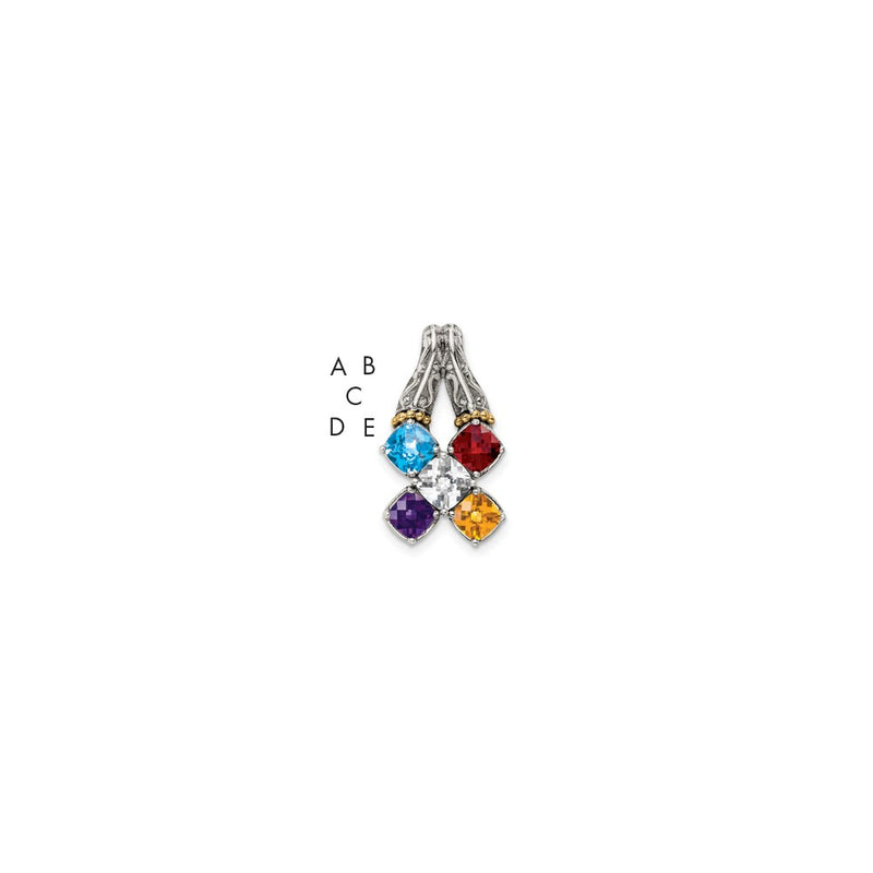 Sterling Silver Antiqued w/14K/Silver Two-Tone 5-stone Mother's Pendant
