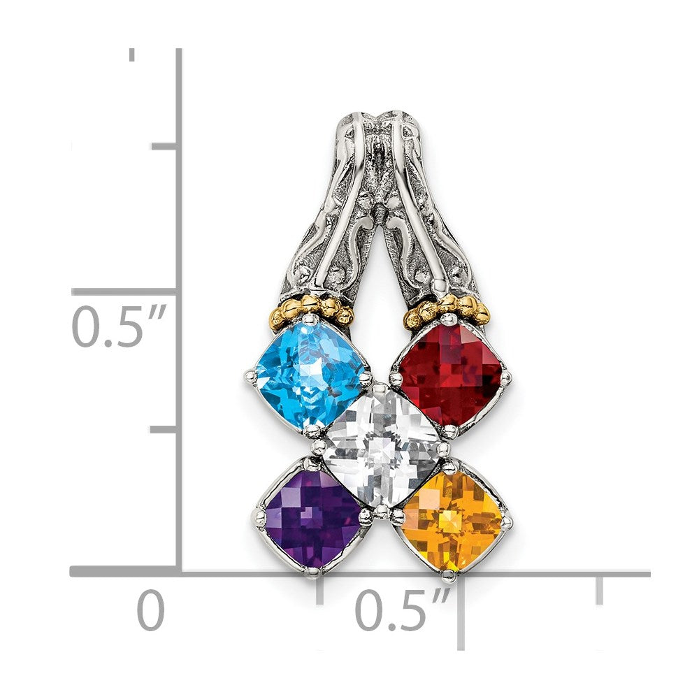 Sterling Silver Antiqued w/14K/Silver Two-Tone 5-stone Mother's Pendant