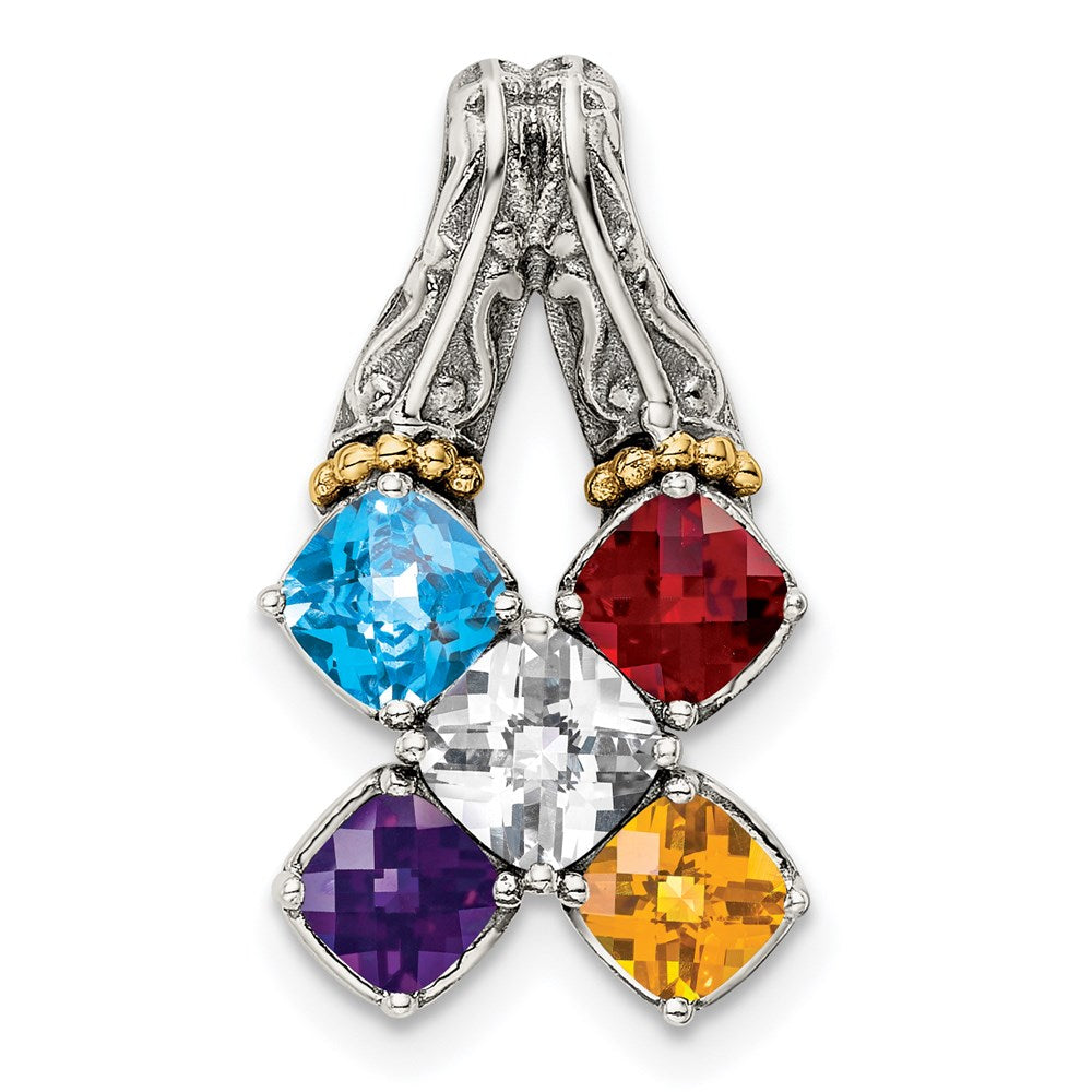 Sterling Silver Antiqued w/14K/Silver Two-Tone 5-stone Mother's Pendant