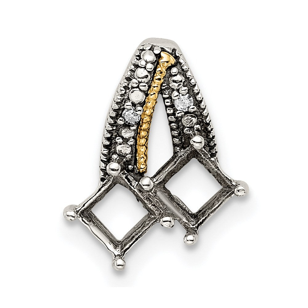 Sterling Silver Antiqued w/14K/Silver Two-Tone 2-stone W/diamond Mother's Pendant