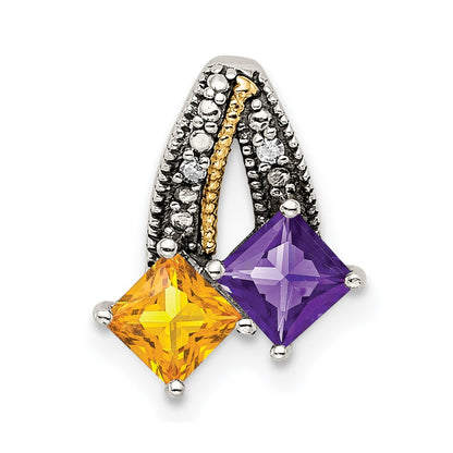 Sterling Silver Antiqued w/14K/Silver Two-Tone 2-stone W/diamond Mother's Pendant