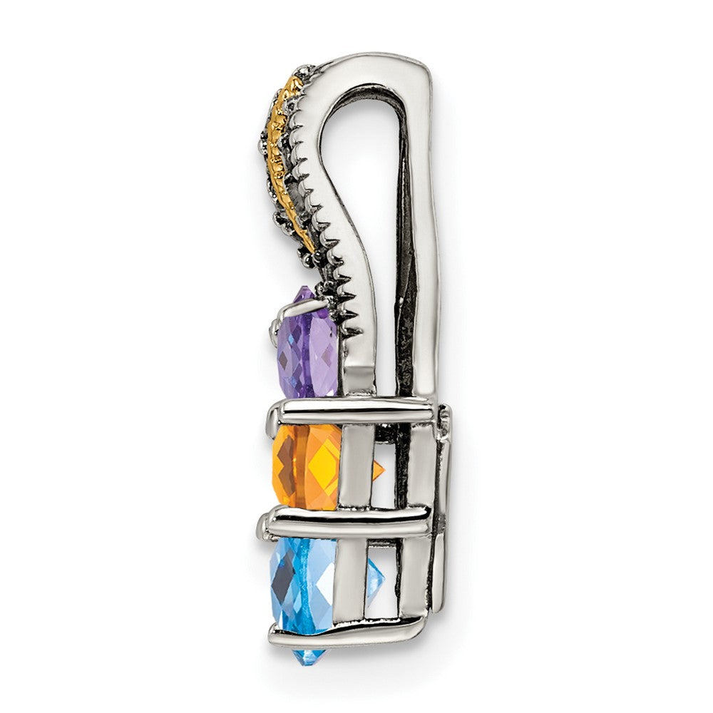 Sterling Silver Antiqued w/14K/Silver Two-Tone 3-stone W/diamond Mother's Pendant
