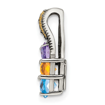Sterling Silver Antiqued w/14K/Silver Two-Tone 3-stone W/diamond Mother's Pendant