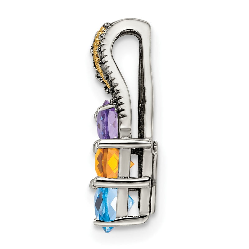 Sterling Silver Antiqued w/14K/Silver Two-Tone 3-stone W/diamond Mother's Pendant