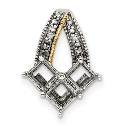 Sterling Silver Antiqued w/14K/Silver Two-Tone 3-stone W/diamond Mother's Pendant