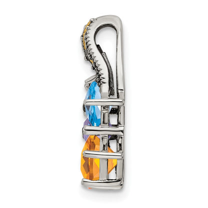 Sterling Silver Antiqued w/14K/Silver Two-Tone 5-stone W/diamond Mother's Pendant