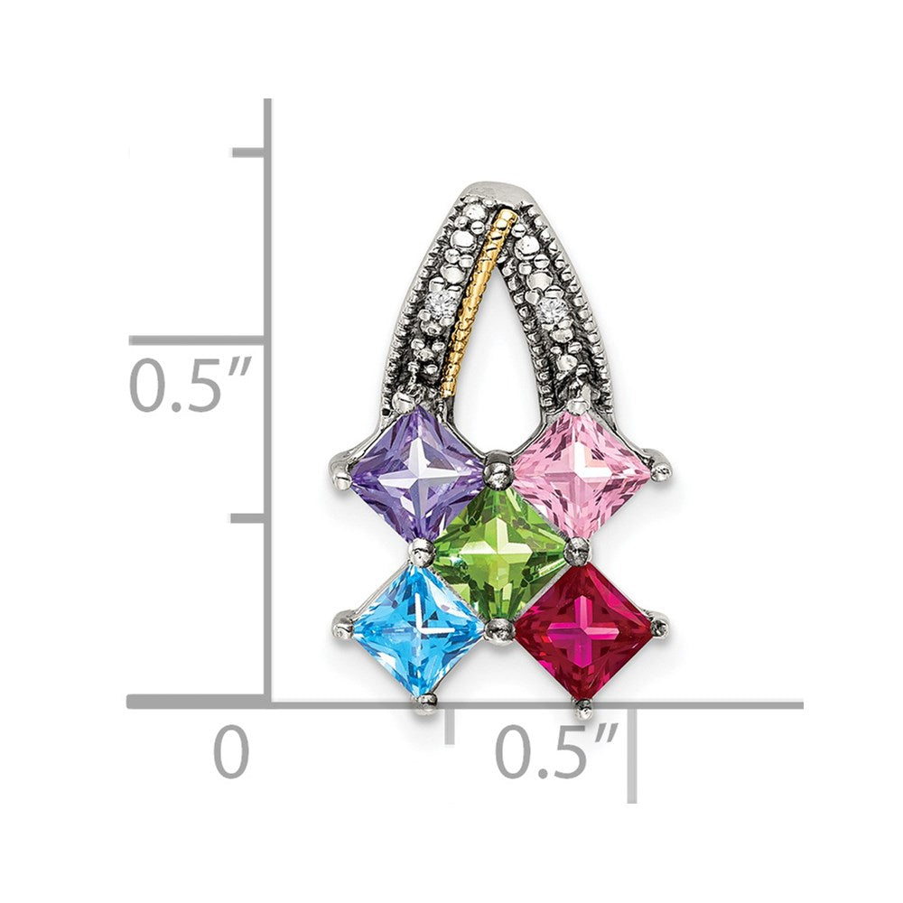 Sterling Silver Antiqued w/14K/Silver Two-Tone 5-stone W/diamond Mother's Pendant