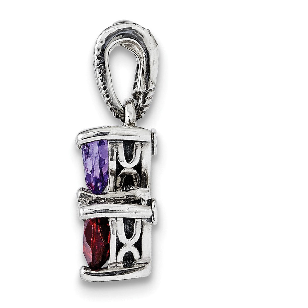 Sterling Silver Antiqued w/14K/Silver Two-Tone 2-stone Mother's Pendant