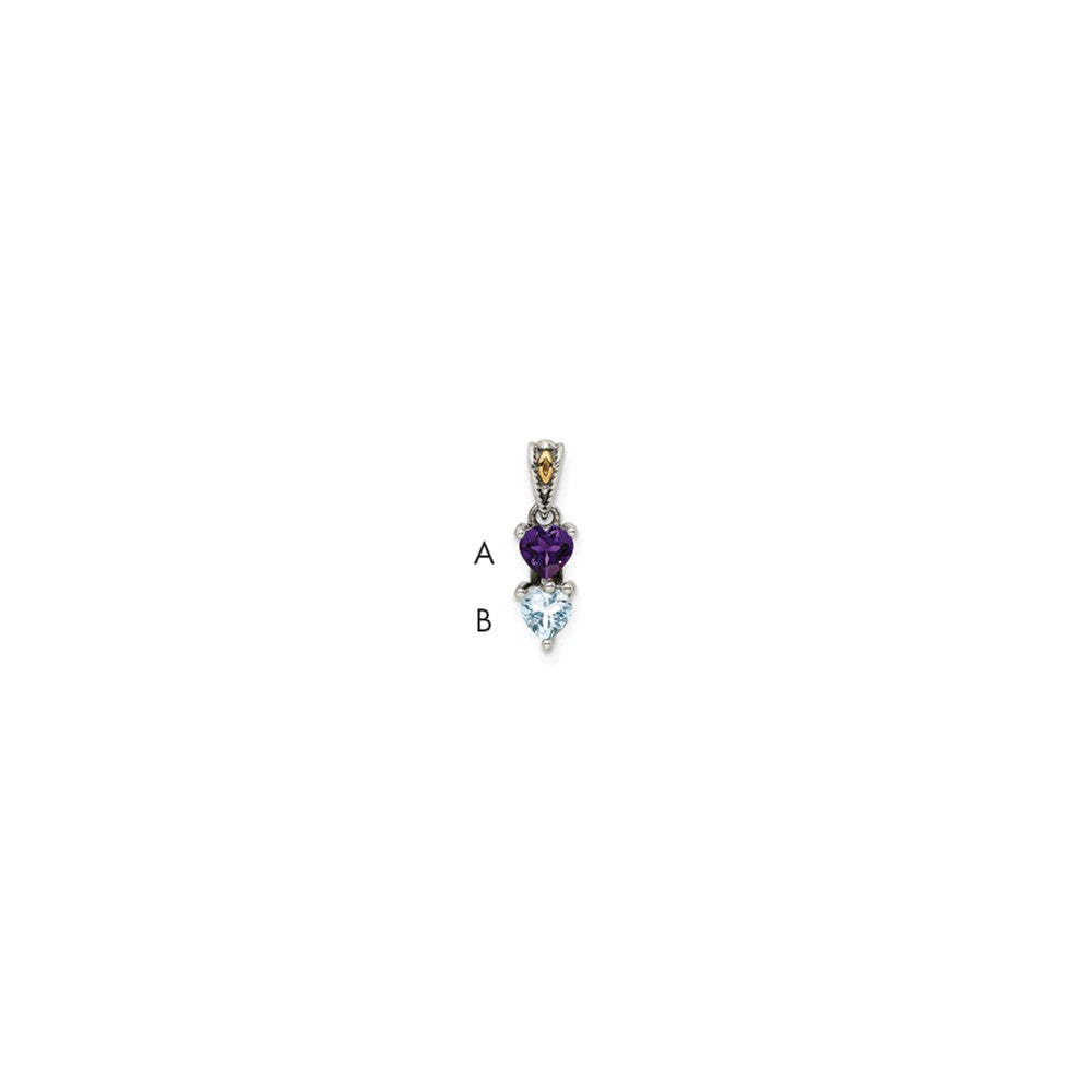 Sterling Silver Antiqued w/14K/Silver Two-Tone 2-stone Mother's Pendant