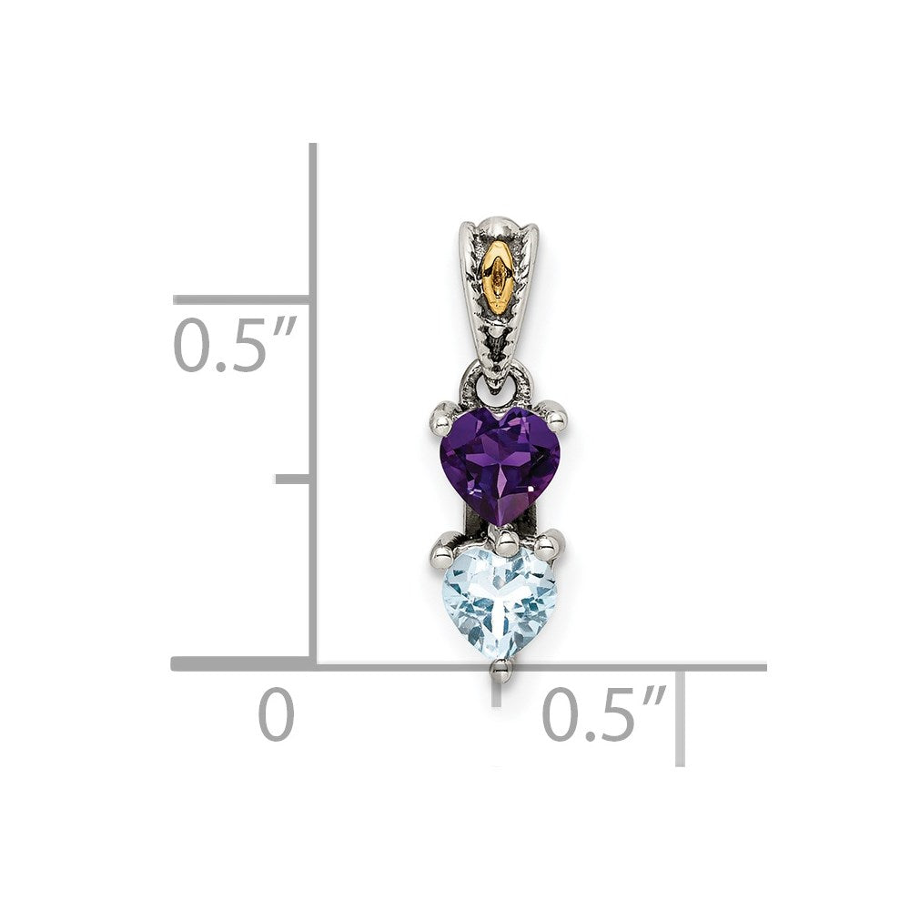Sterling Silver Antiqued w/14K/Silver Two-Tone 2-stone Mother's Pendant