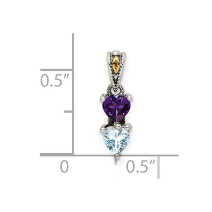 Sterling Silver Antiqued w/14K/Silver Two-Tone 2-stone Mother's Pendant