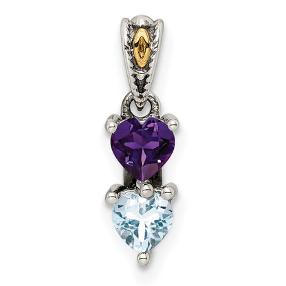 Sterling Silver Antiqued w/14K/Silver Two-Tone 2-stone Mother's Pendant