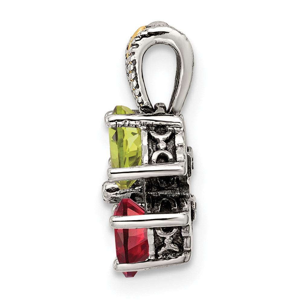 Sterling Silver Antiqued w/14K/Silver Two-Tone 4-stone Mother's Pendant