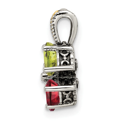 Sterling Silver Antiqued w/14K/Silver Two-Tone 4-stone Mother's Pendant