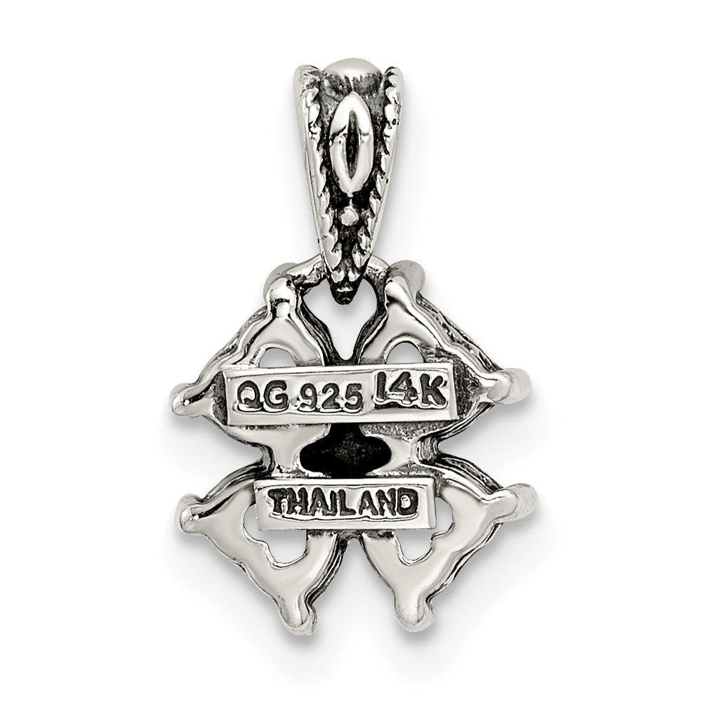 Sterling Silver Antiqued w/14K/Silver Two-Tone 4-stone Mother's Pendant