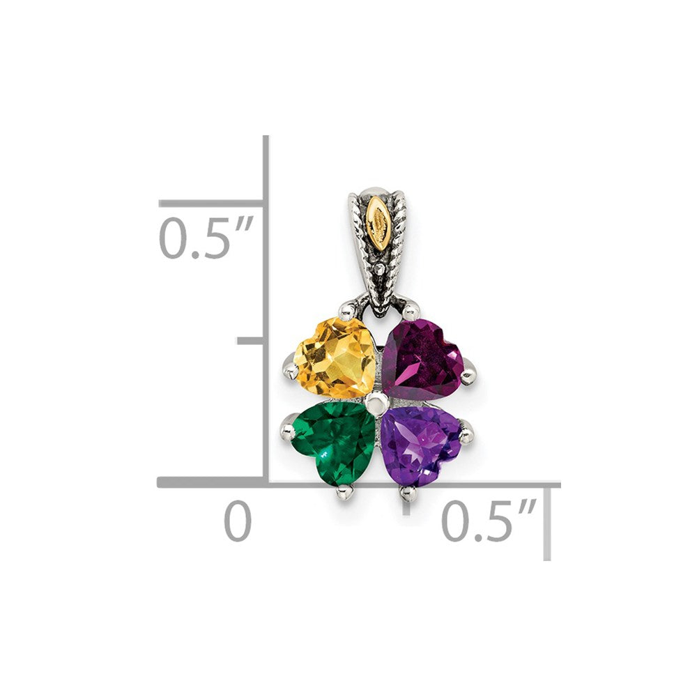 Sterling Silver Antiqued w/14K/Silver Two-Tone 4-stone Mother's Pendant