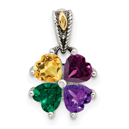 Sterling Silver Antiqued w/14K/Silver Two-Tone 4-stone Mother's Pendant