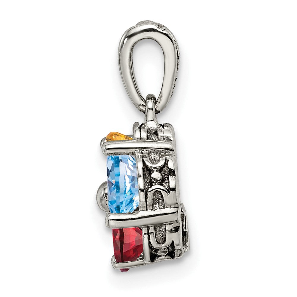 Sterling Silver Antiqued w/14K/Silver Two-Tone 5-stone Mother's Pendant