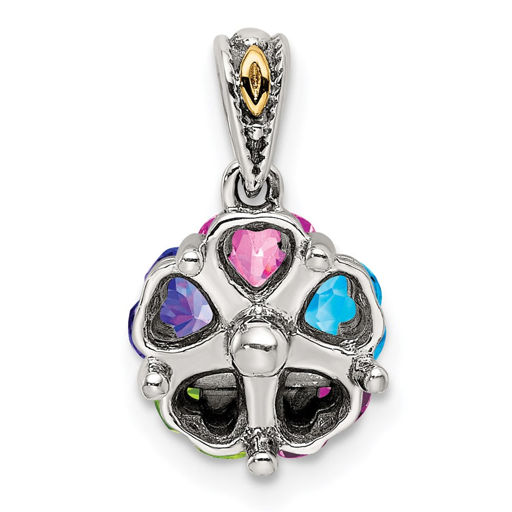 Sterling Silver Antiqued w/14K/Silver Two-Tone 5-stone Mother's Pendant