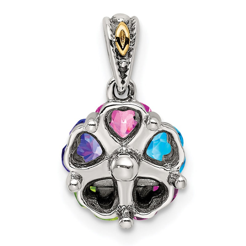 Sterling Silver Antiqued w/14K/Silver Two-Tone 5-stone Mother's Pendant