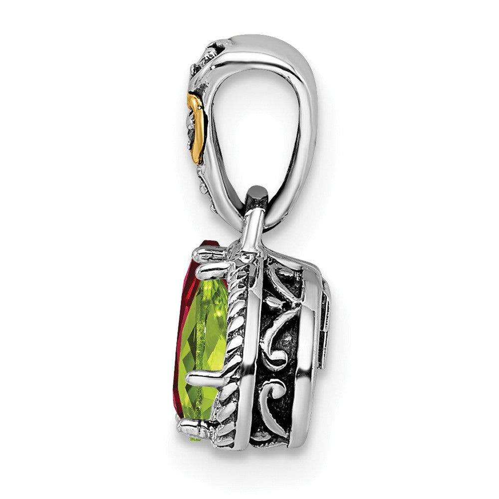 Sterling Silver Antiqued w/14K/Silver Two-Tone 2-stone W/diamond Mother's Pendant