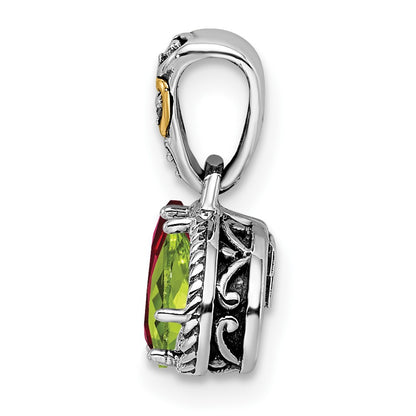 Sterling Silver Antiqued w/14K/Silver Two-Tone 2-stone W/diamond Mother's Pendant