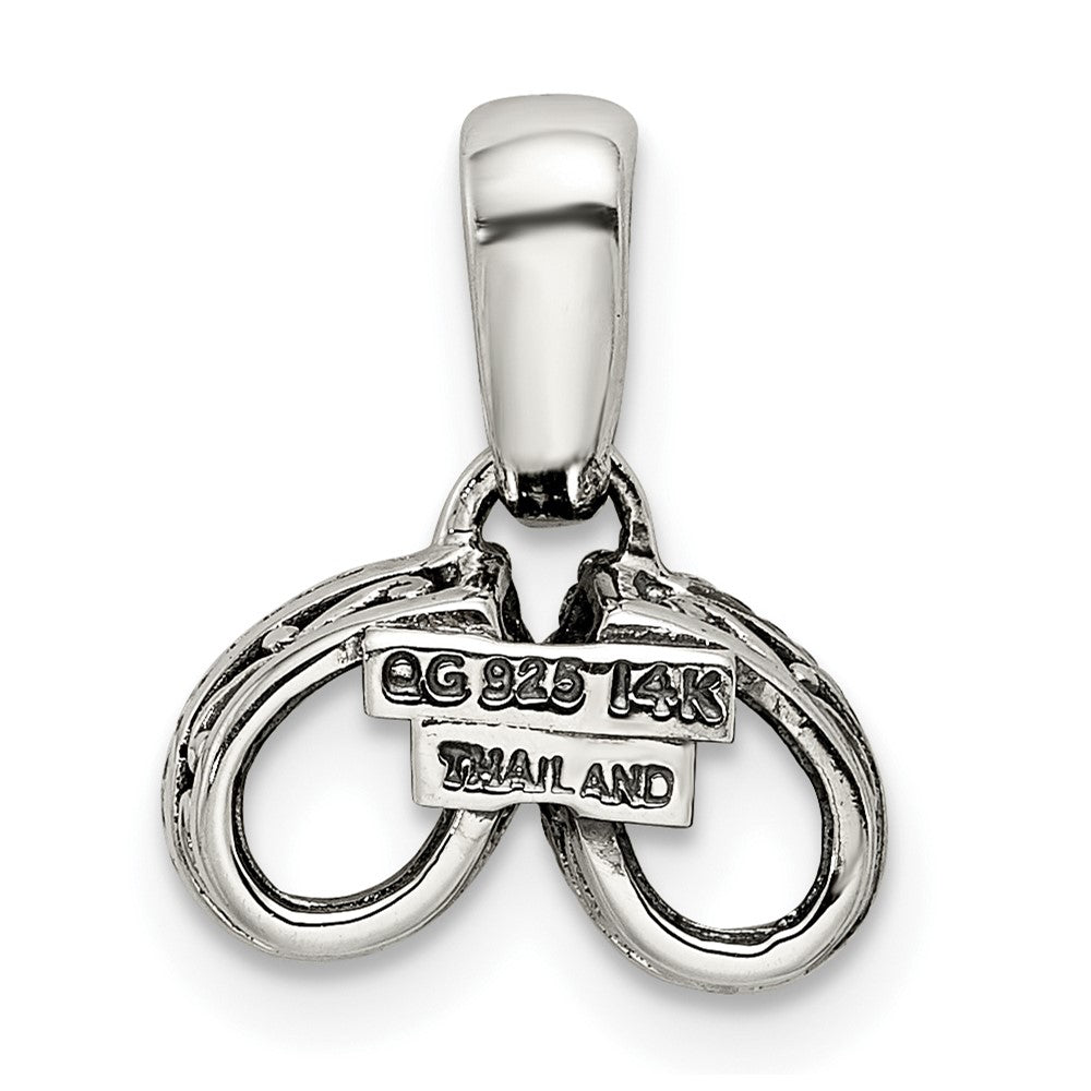 Sterling Silver Antiqued w/14K/Silver Two-Tone 2-stone W/diamond Mother's Pendant