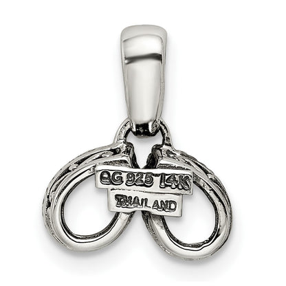 Sterling Silver Antiqued w/14K/Silver Two-Tone 2-stone W/diamond Mother's Pendant