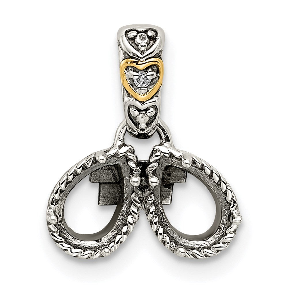 Sterling Silver Antiqued w/14K/Silver Two-Tone 2-stone W/diamond Mother's Pendant