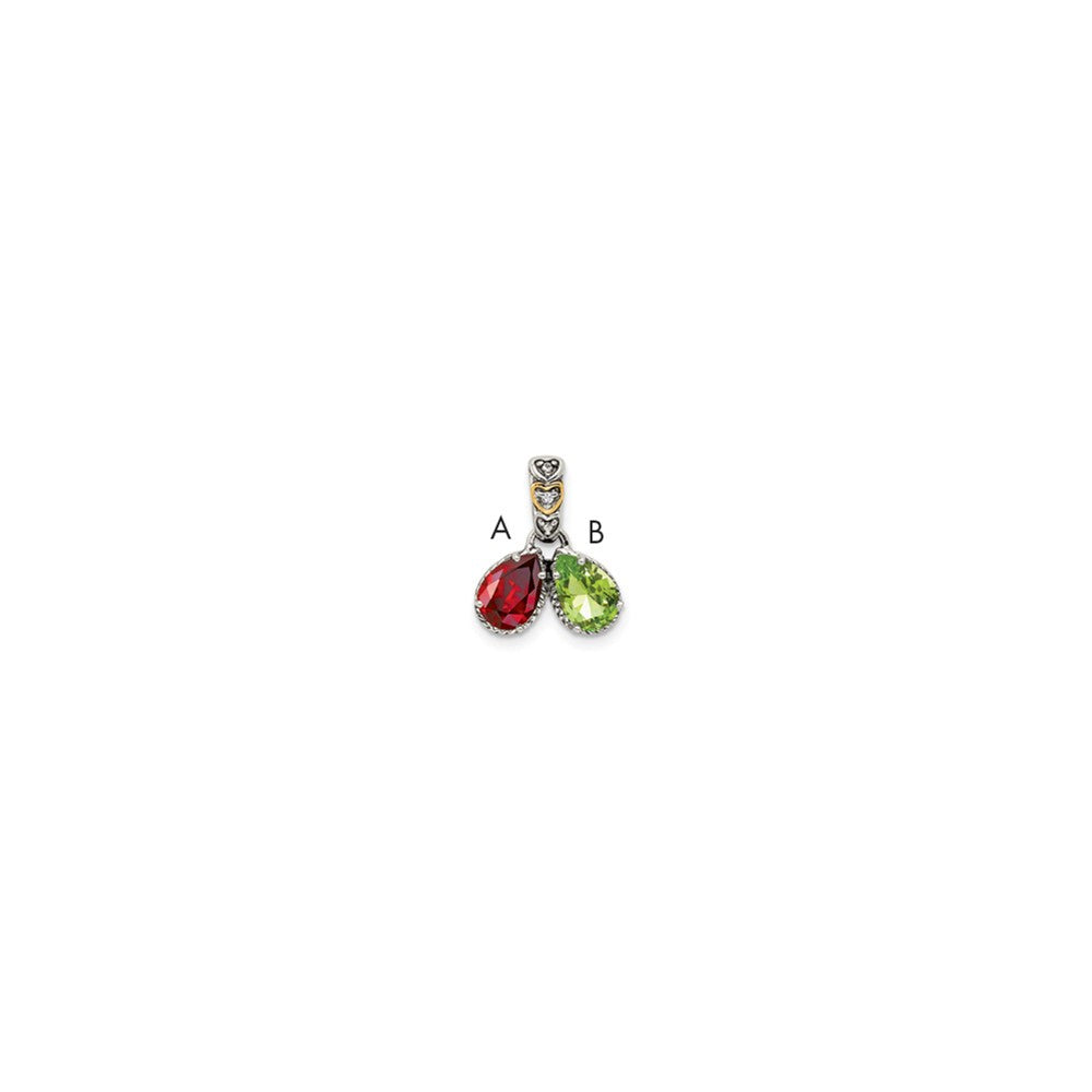 Sterling Silver Antiqued w/14K/Silver Two-Tone 2-stone W/diamond Mother's Pendant