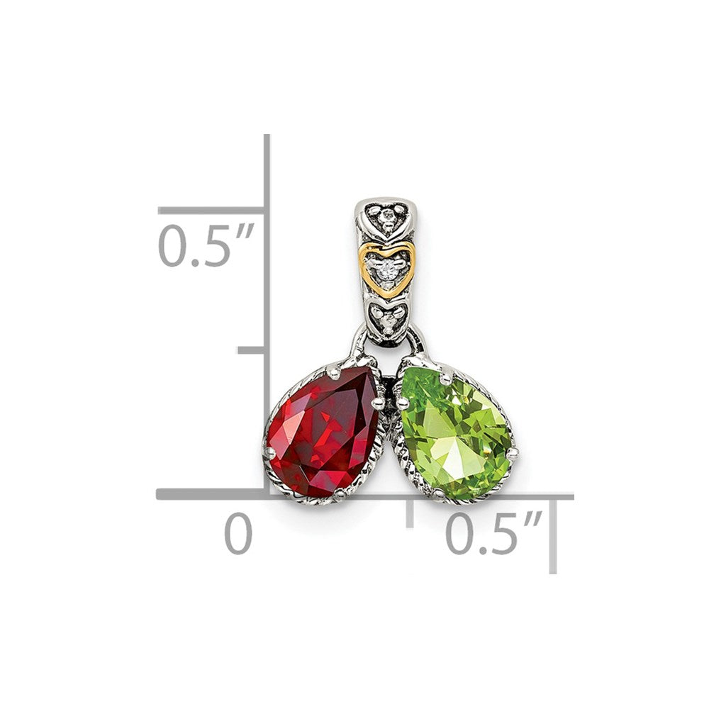 Sterling Silver Antiqued w/14K/Silver Two-Tone 2-stone W/diamond Mother's Pendant