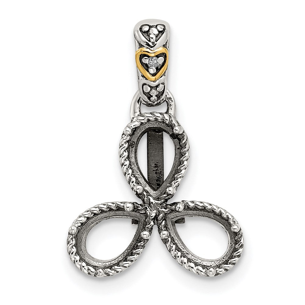 Sterling Silver Antiqued w/14K/Silver Two-Tone 3-stone W/diamond Mother's Pendant
