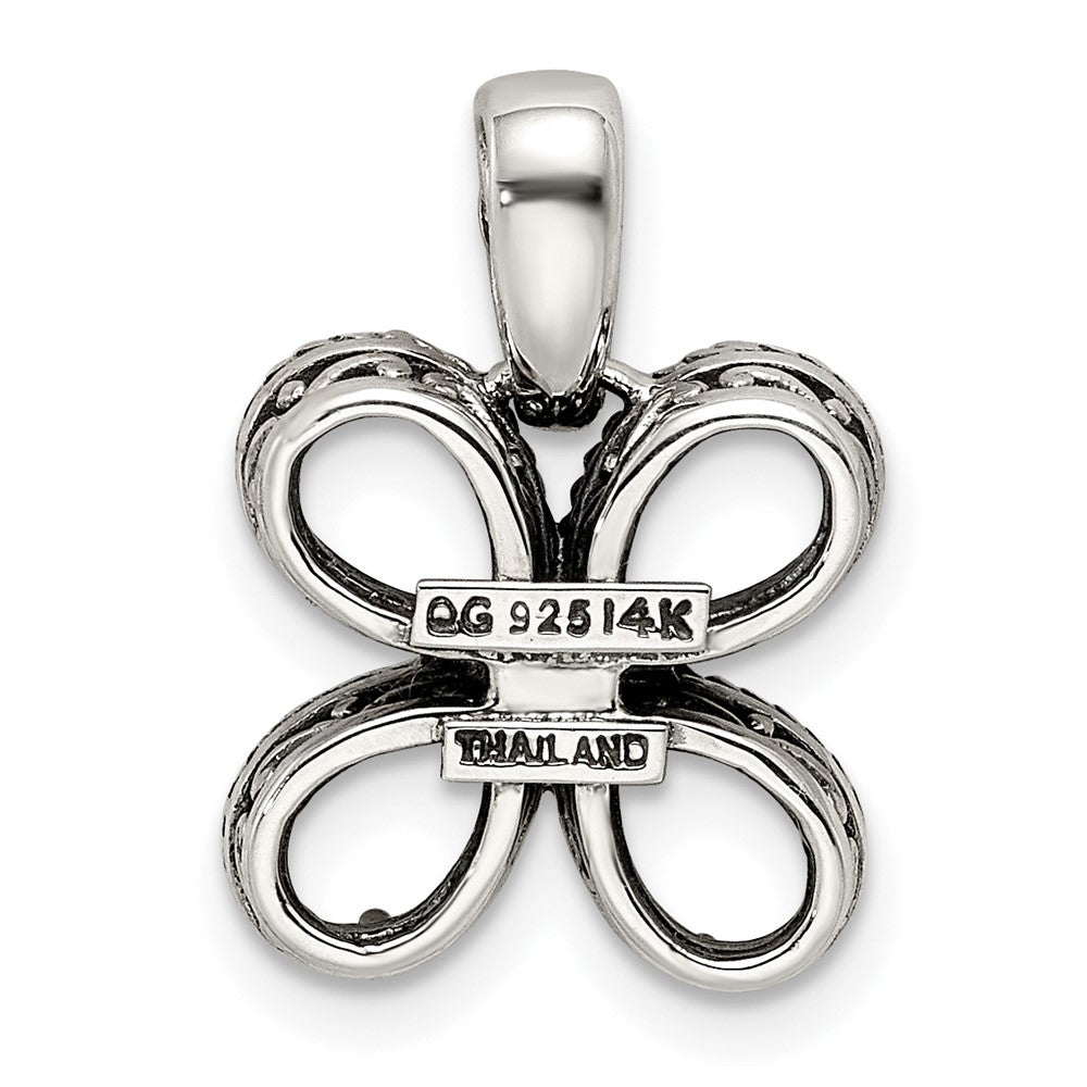 Sterling Silver Antiqued w/14K/Silver Two-Tone 4-stone W/diamond Mother's Pendant