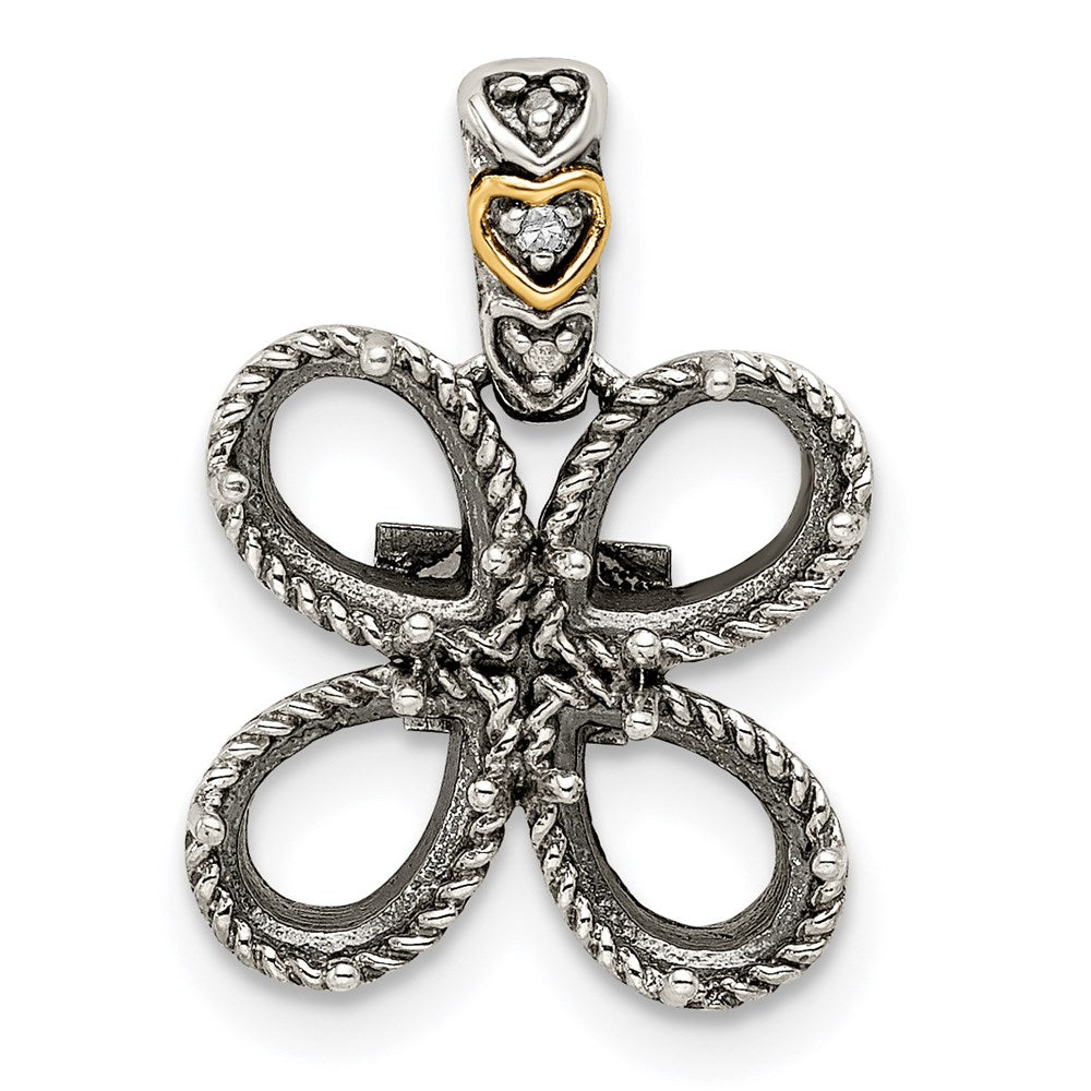 Sterling Silver Antiqued w/14K/Silver Two-Tone 4-stone W/diamond Mother's Pendant